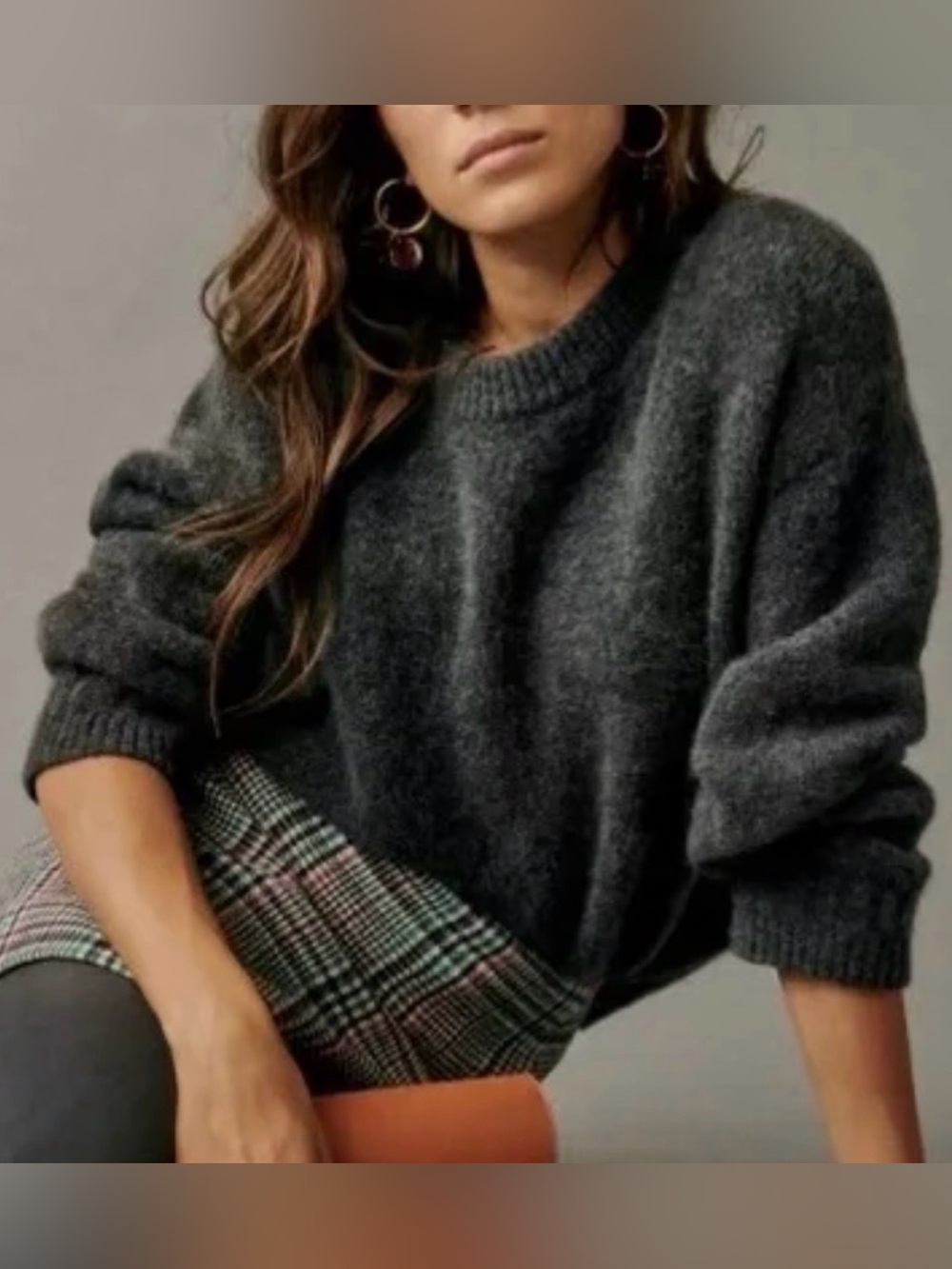 Sezane Amiel Charcoal Grey Crewneck Women's Sweater jumper size XL Alpaca
